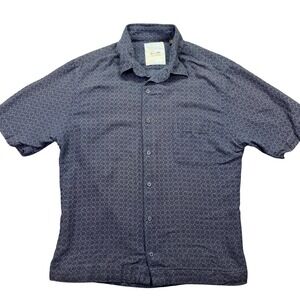 Tasso Elba Island Silk Linen Button Up Short Sleeve Pattern Shirt L Boho Grunge